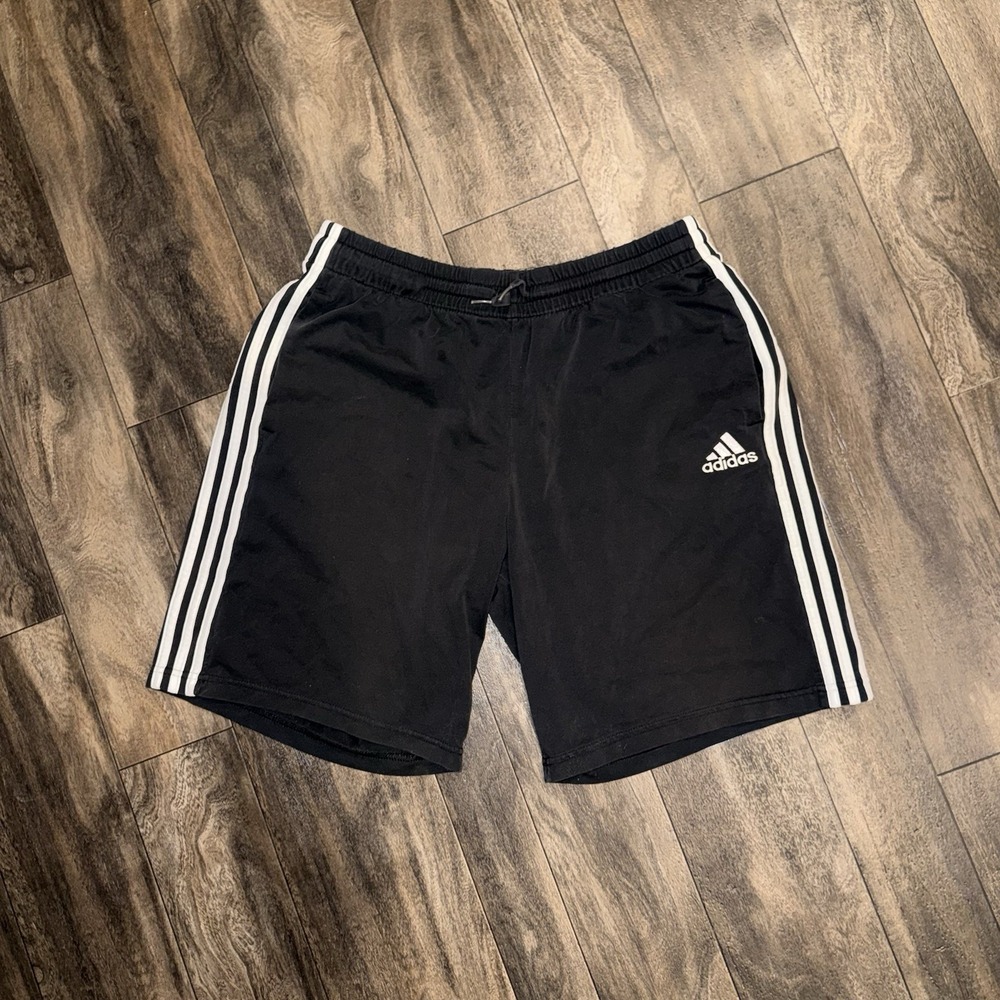 Adidas 3-Stripe Fleece Athletic Shorts Men's XL Black Pockets Relaxed Fit